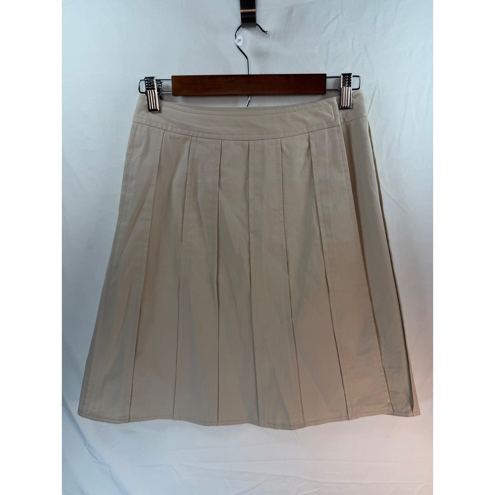 The Limited Stretch Khaki Beige Pleated Mini Skirt Side Zip Cotton Blend Sz 0